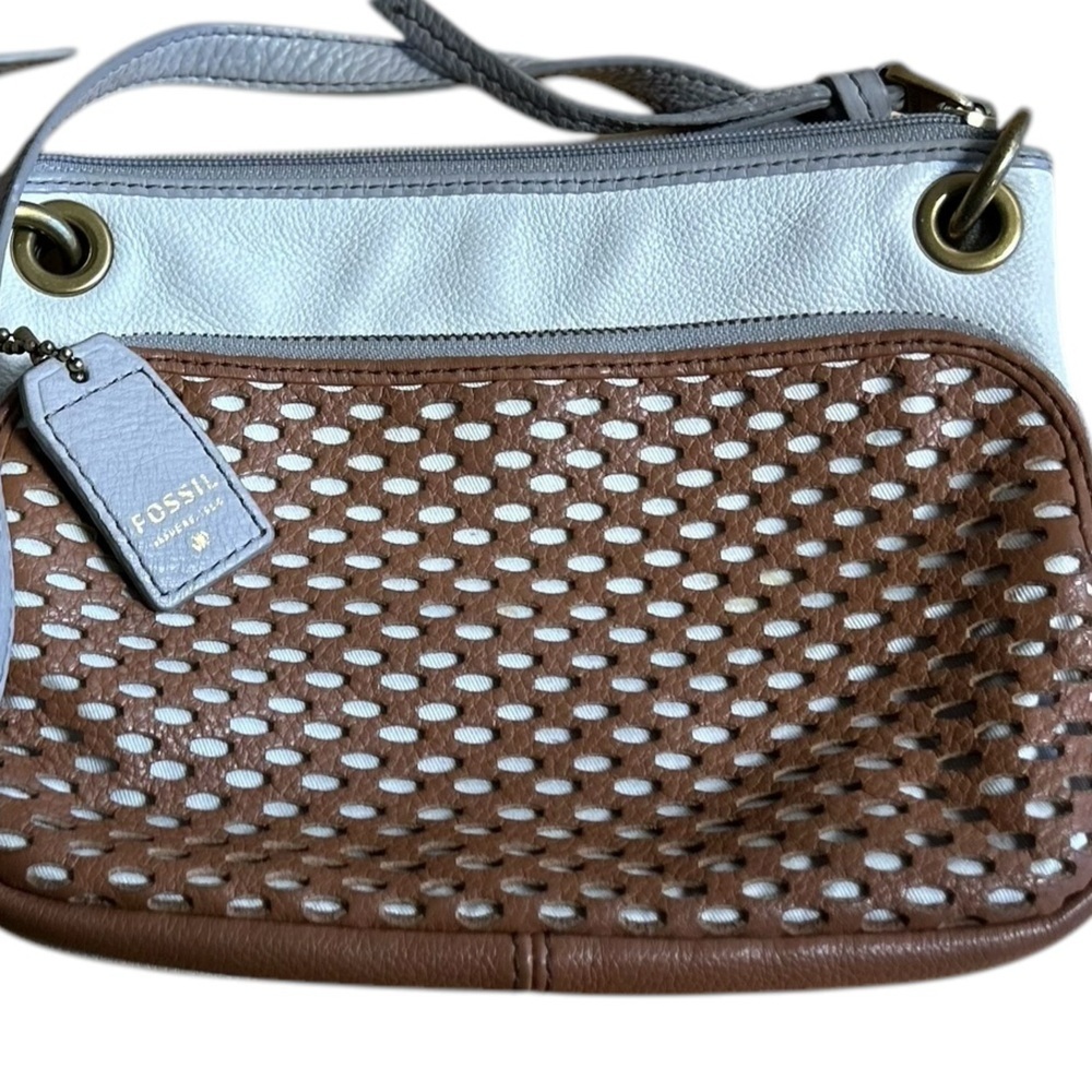 Fossil Women's Stone-Grey Leather Crossbody Bag Adjustable Strap